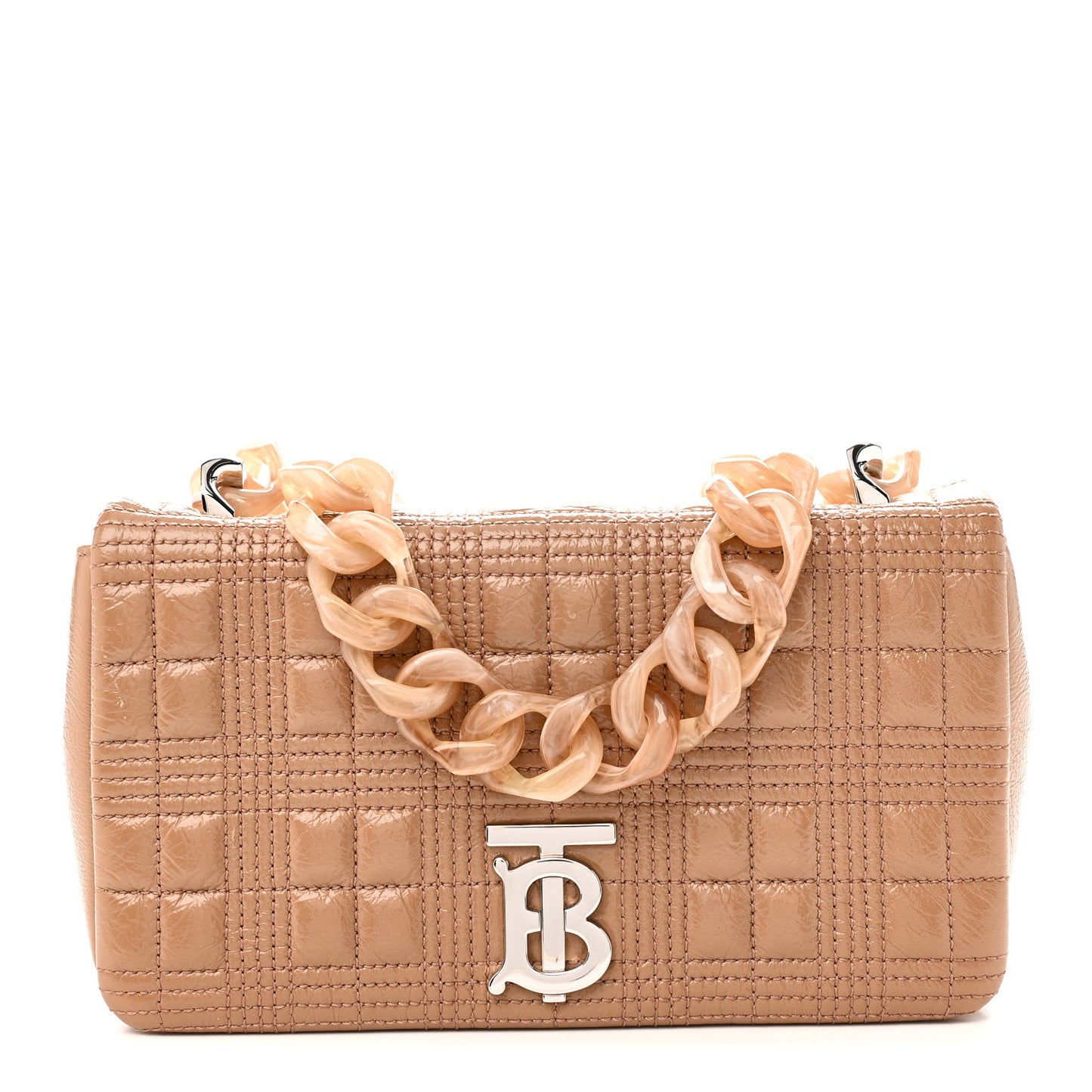 Patent Quilted Resin Chain Small Lola Bag Tan