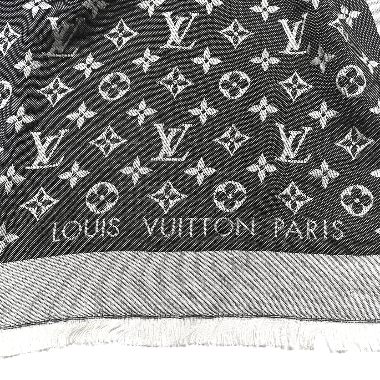 Silk Wool Monogram Denim Shawl Black