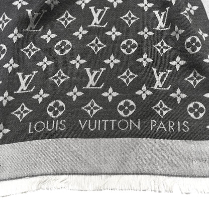 Louis Vuitton Silk Wool Monogram Denim Shawl Black 2 of 5