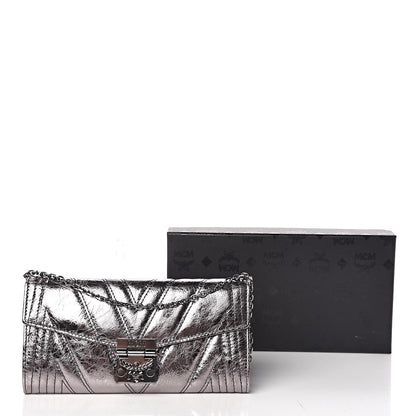 MCM Metallic Calfskin Quilted Wallet On Chain Silver 11 of 11