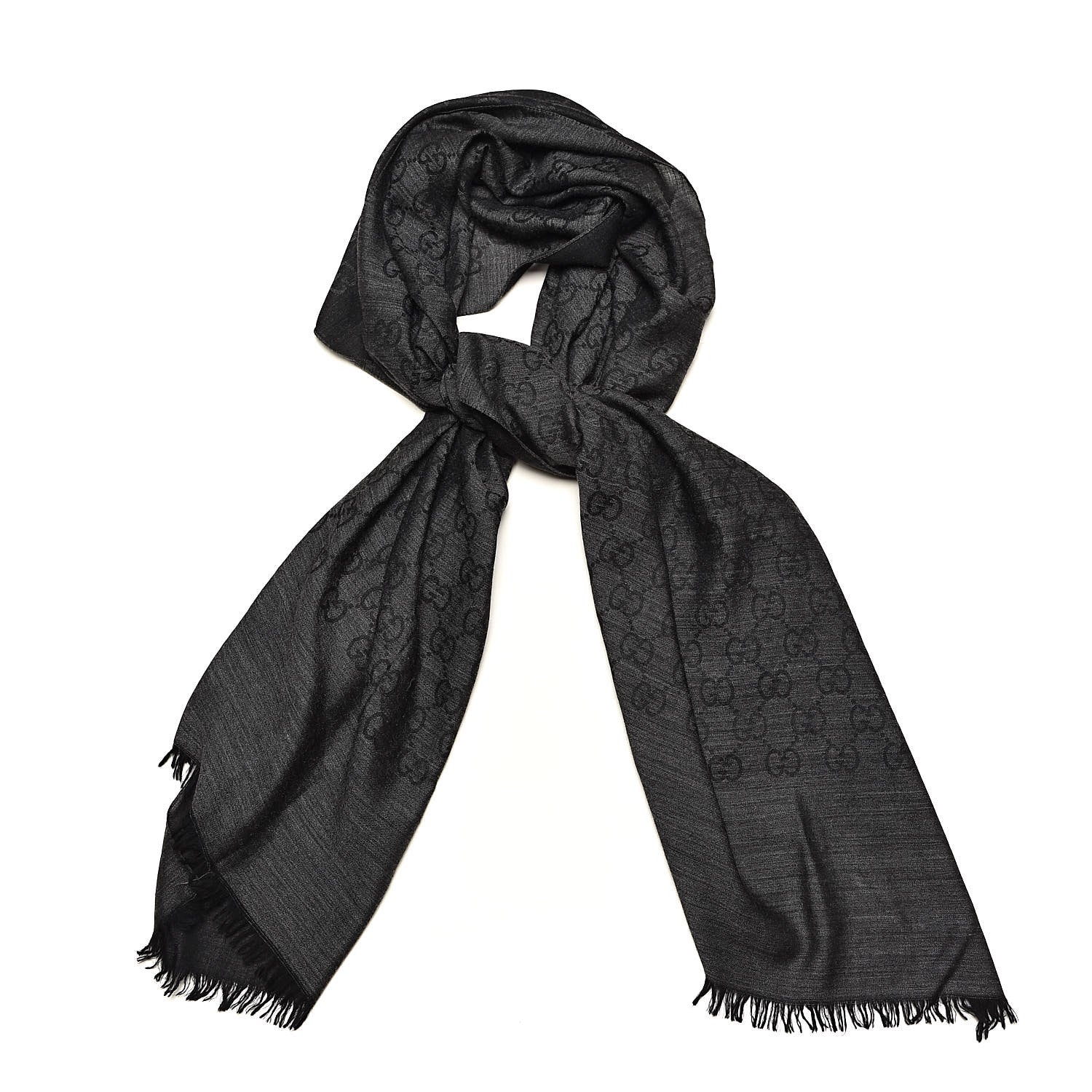 Gucci Wool Silk GG Monogram GGNat Scarf Anthracite 1 of 4
