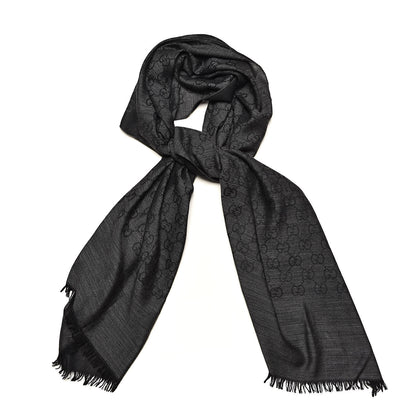Gucci Wool Silk GG Monogram GGNat Scarf Anthracite 1 of 4