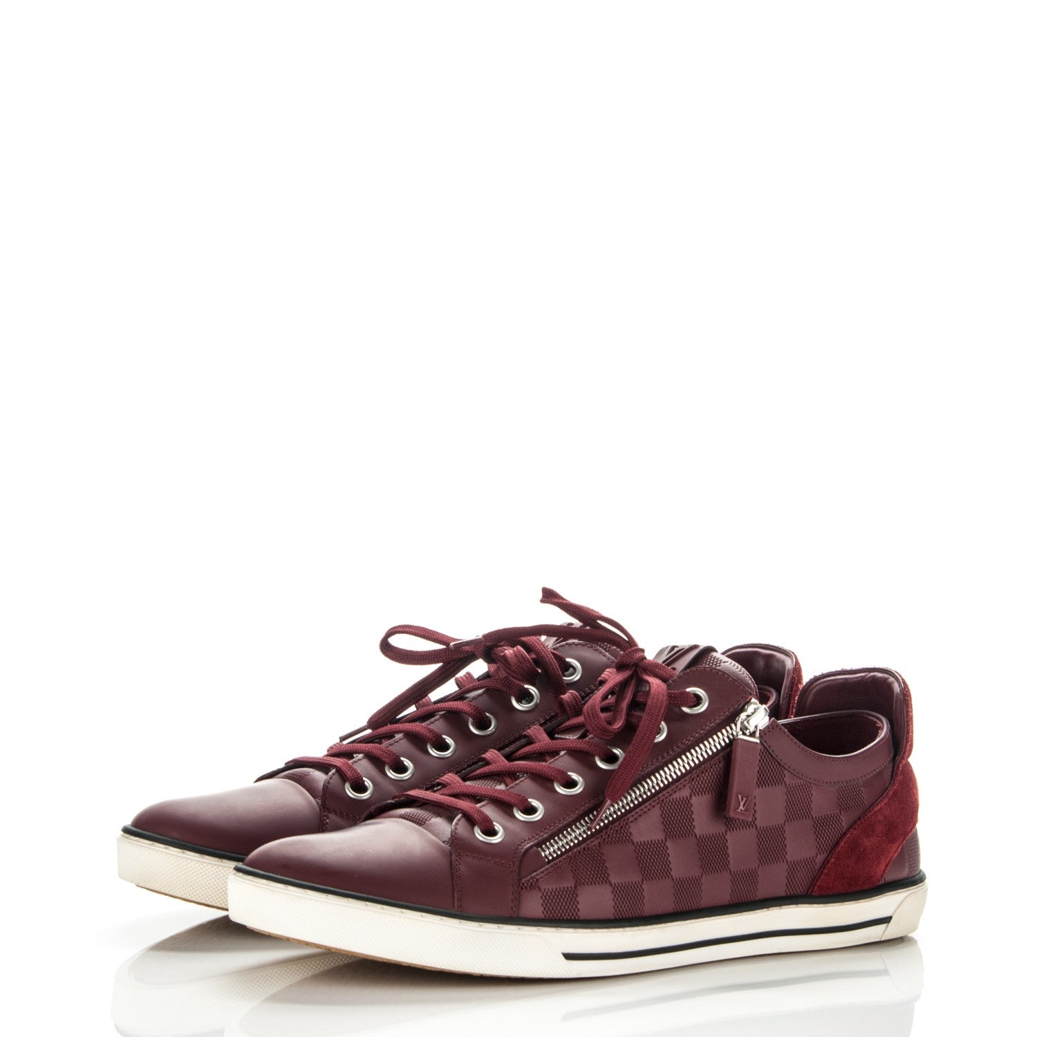Louis Vuitton Calfskin Suede Damier Infini Aventure Zip Up Sneakers 10 Bordeaux 3 of 7