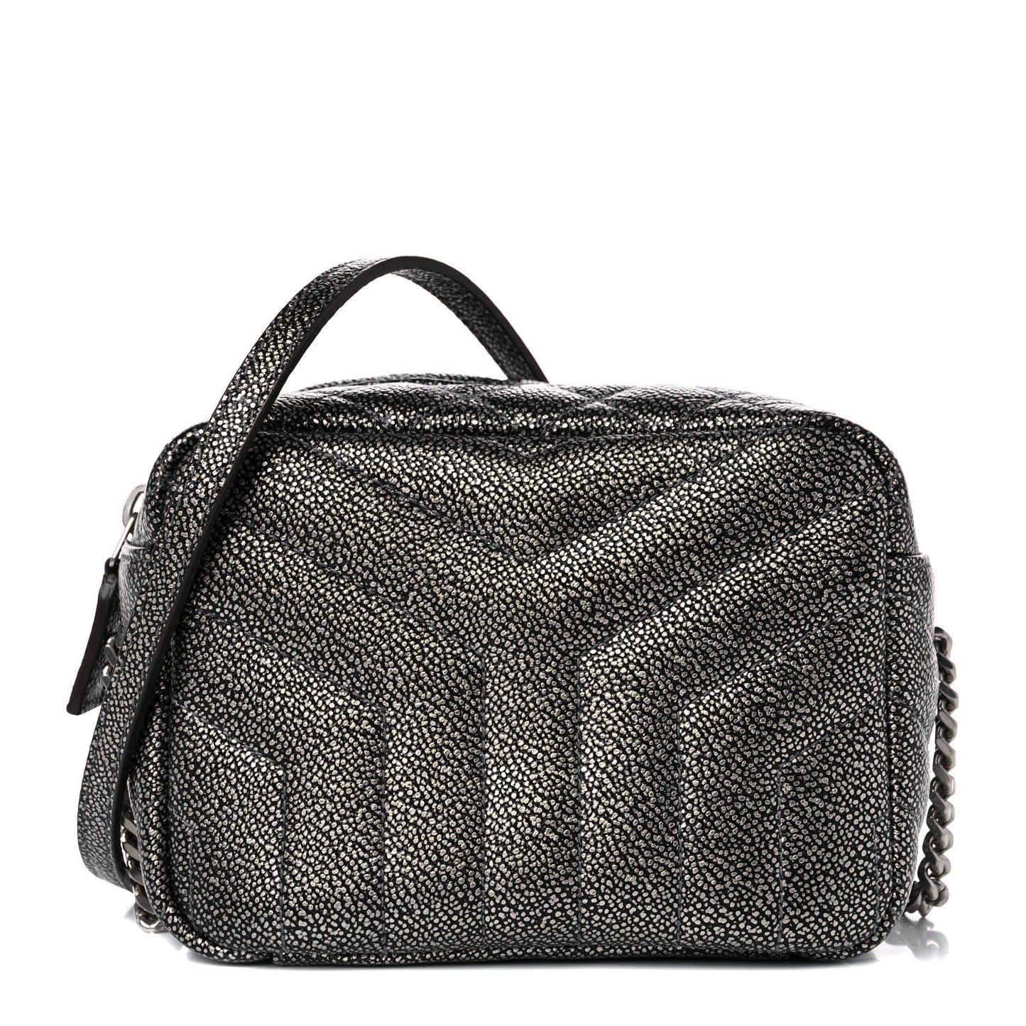 Metallic Grain De Poudre Y Quilted Monogram Mini Loulou Camera Bag Gun Metal