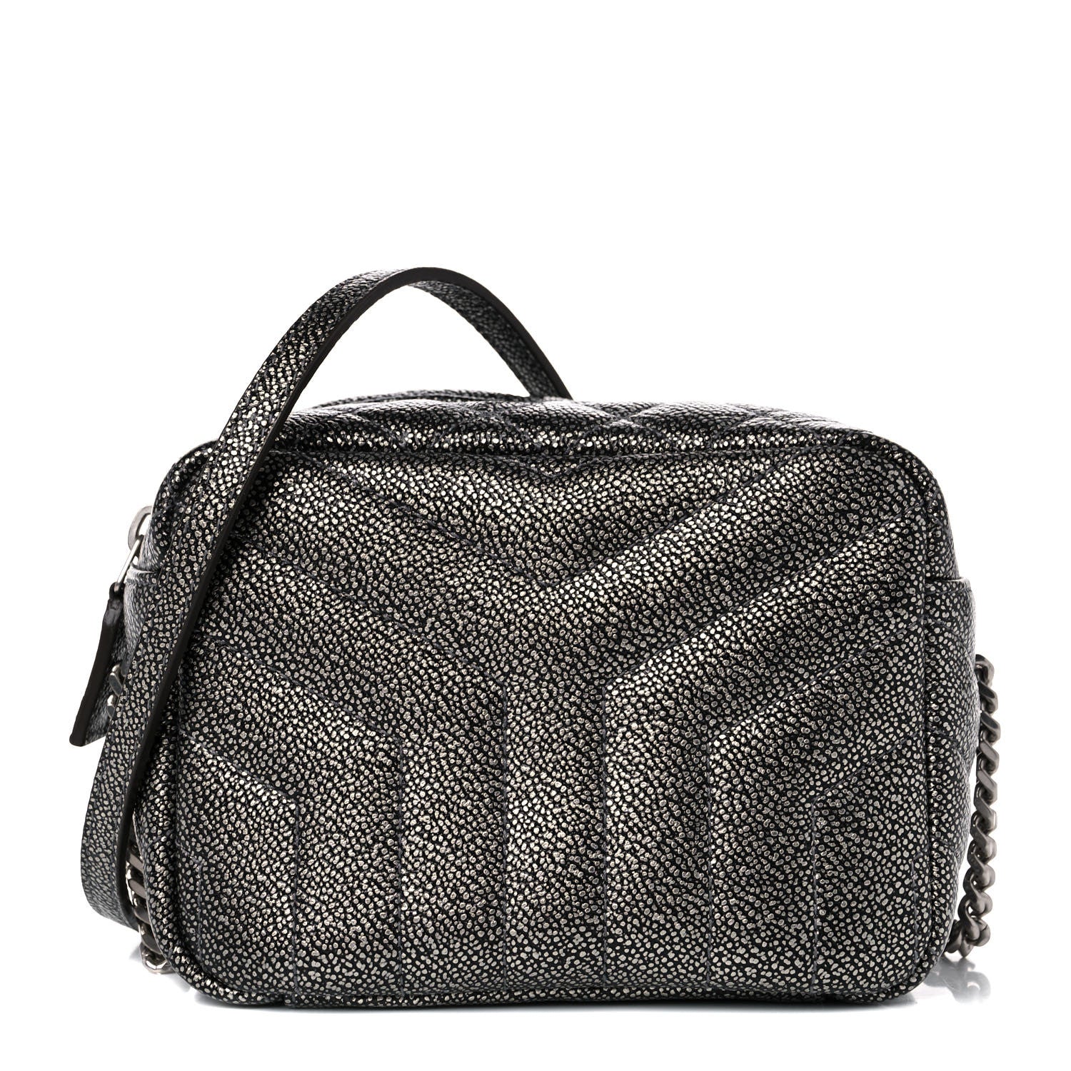Saint Laurent Metallic Grain De Poudre Y Quilted Monogram Mini Loulou Camera Bag Gun Metal 1 of 13