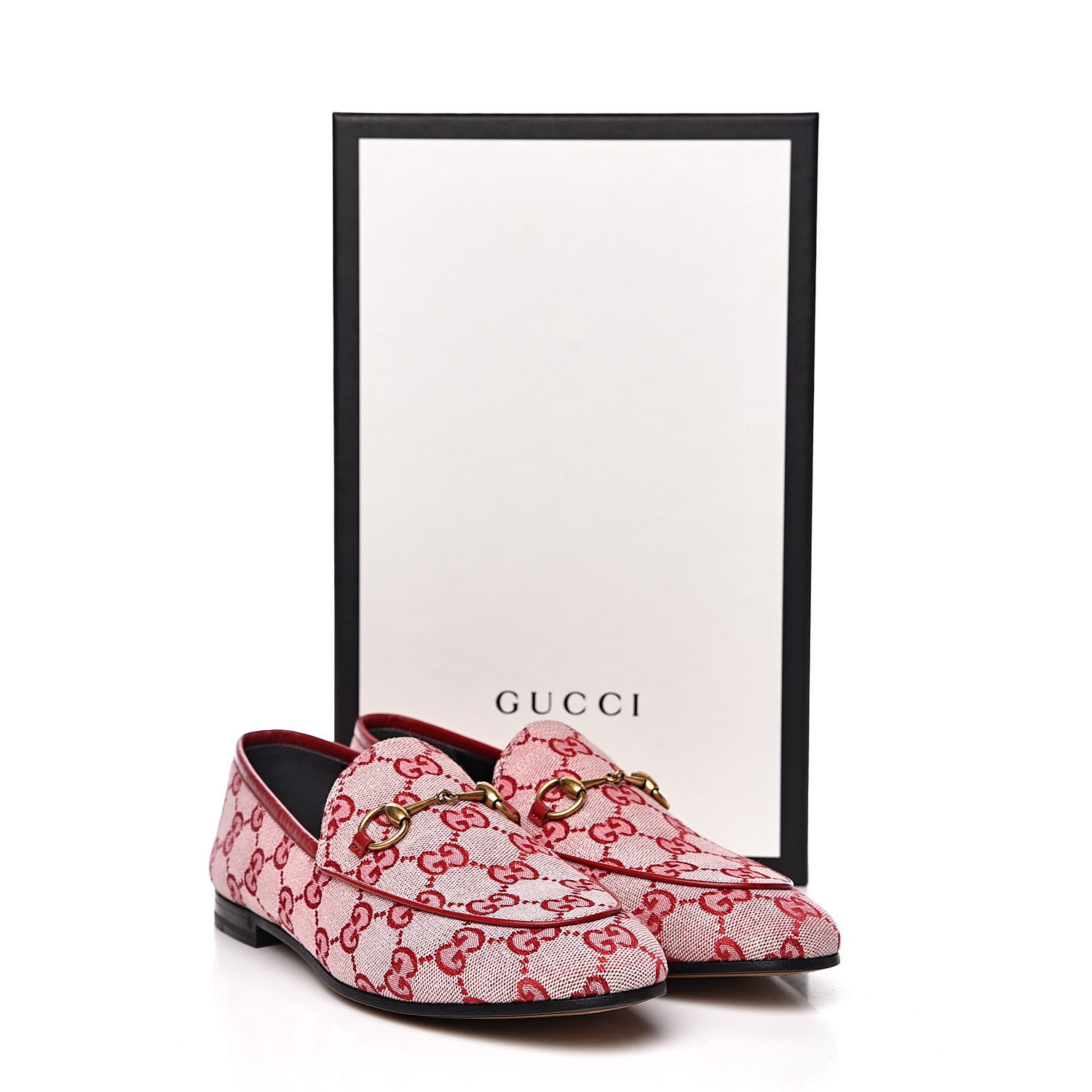 Gucci Canvas GG Monogram Horsebit Womens Jordaan Loafers 38 Gardenia Hibiscus Red 9 of 10
