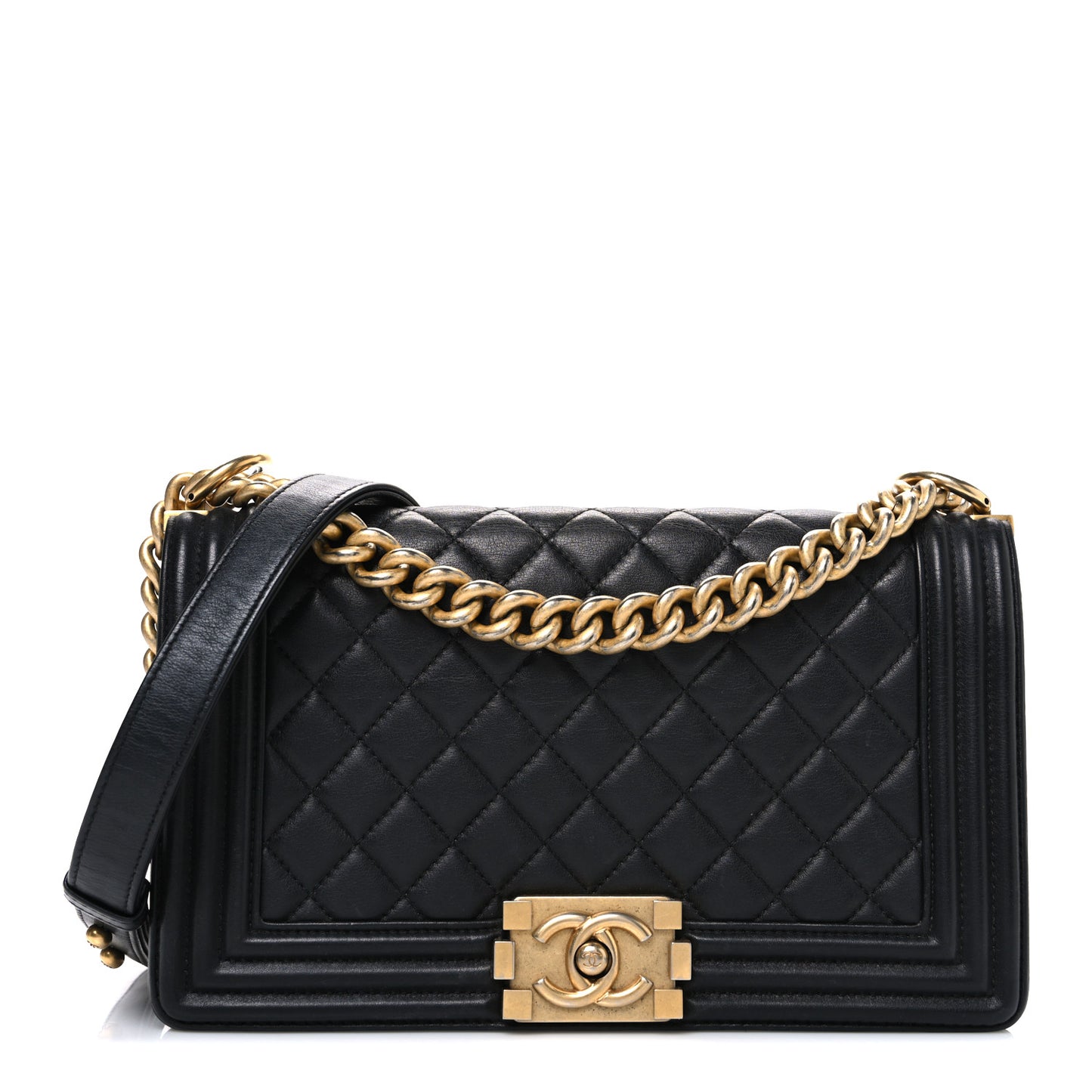 Lambskin Quilted Medium Boy Flap Black
