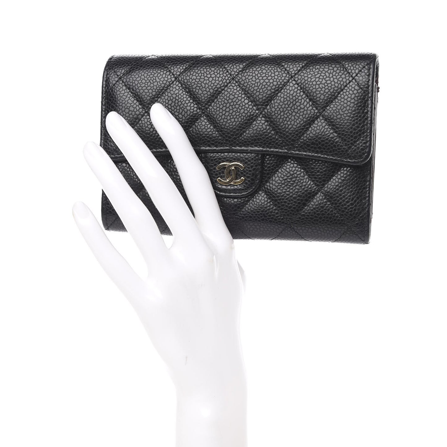 Caviar Quilted Medium Flap Wallet Black