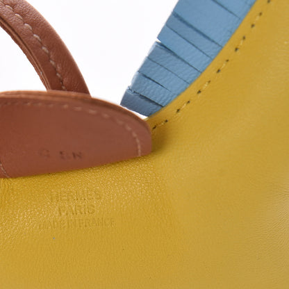 Hermes Milo Lambskin Grigri Rodeo Horse Bag Charm MM Jaune de Naples Celeste Gold 3 of 5
