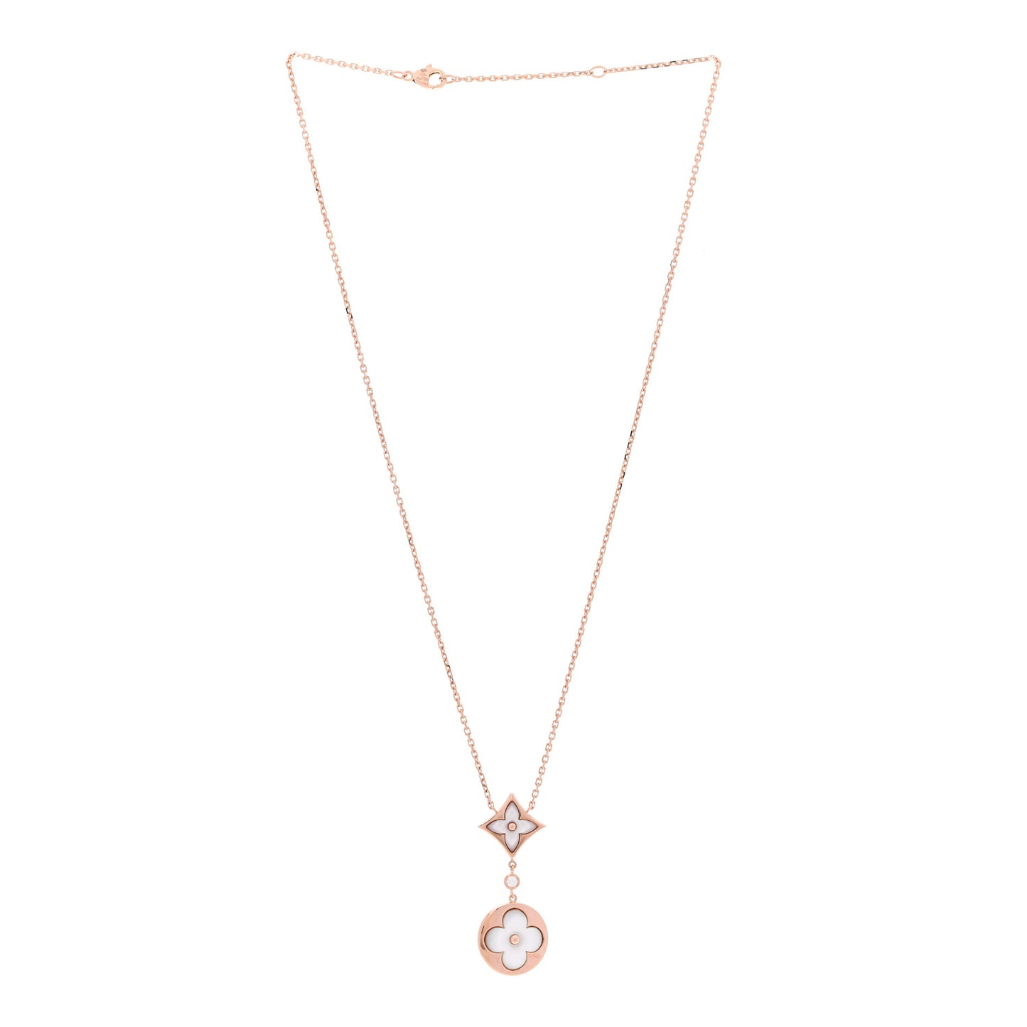 18K Pink Gold Diamond Mother of Pearl Color Blossom Drop Pendant Necklace