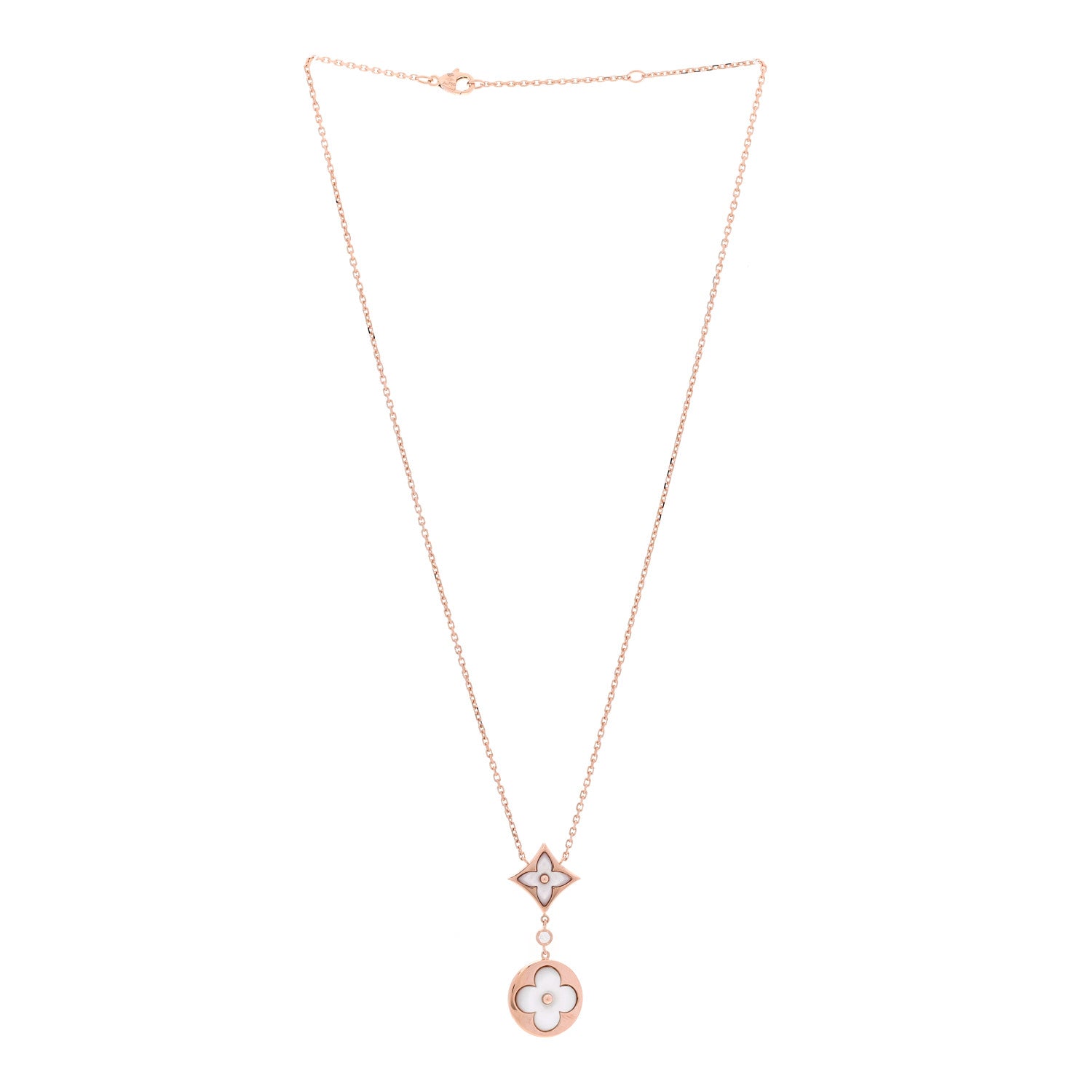 Louis Vuitton 18K Pink Gold Diamond Mother of Pearl Color Blossom Drop Pendant Necklace 3 of 6