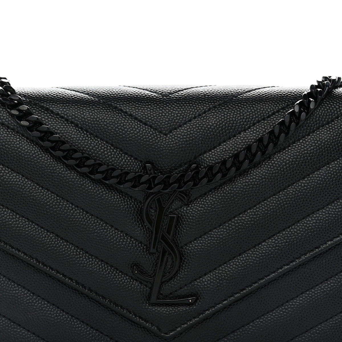 Saint Laurent Grain De Poudre Matelasse Chevron Monogram Monochrome Chain Wallet Black 8 of 12