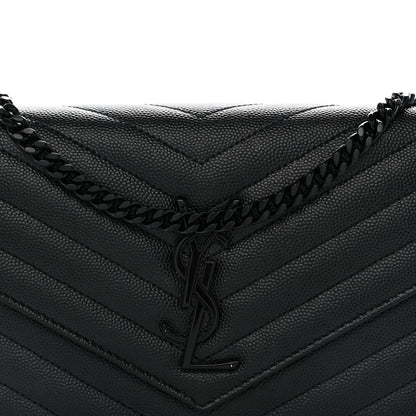 Saint Laurent Grain De Poudre Matelasse Chevron Monogram Monochrome Chain Wallet Black 8 of 12
