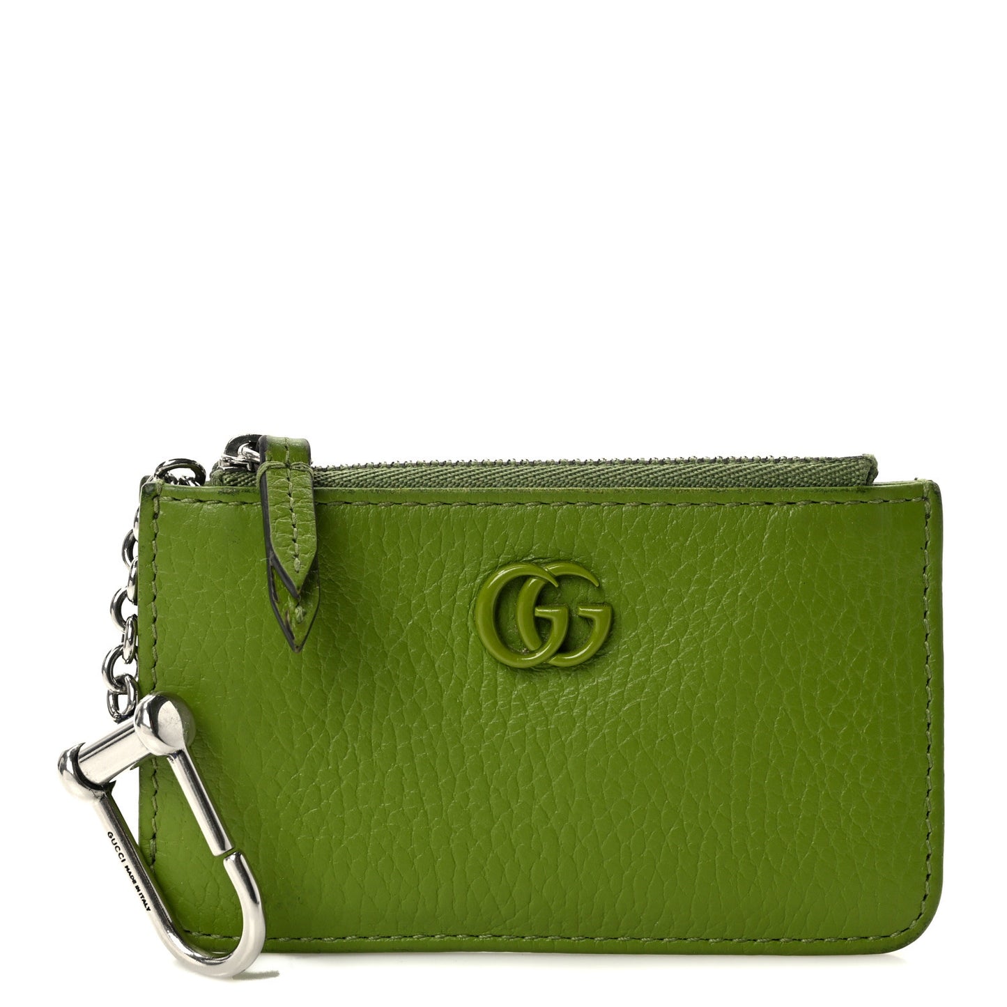 Dollar Calfskin Enamel Monochrome GG Marmont Key Case Card Holder Lemon Leaf