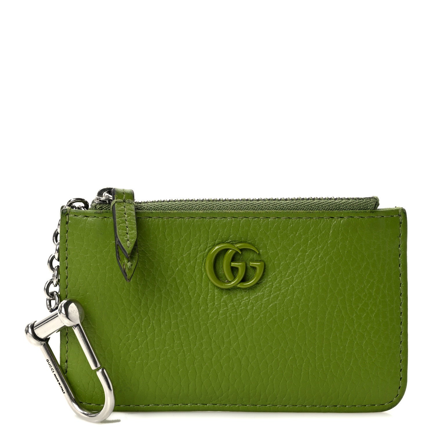 Gucci Dollar Calfskin Enamel Monochrome GG Marmont Key Case Card Holder Lemon Leaf 1 of 6