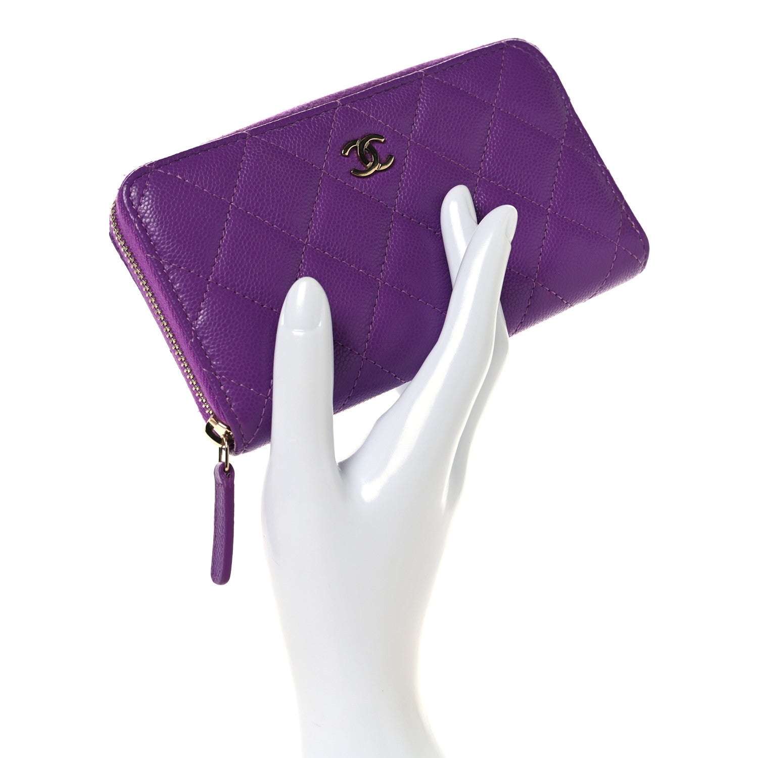 Chanel Caviar Quilted Large Gusset Zip Around Wallet Purple 2 of 9