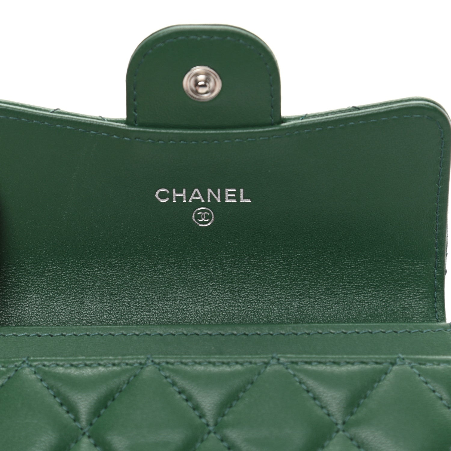 Chanel Lambskin Quilted Flap Card Holder Wallet Green 6 of 16