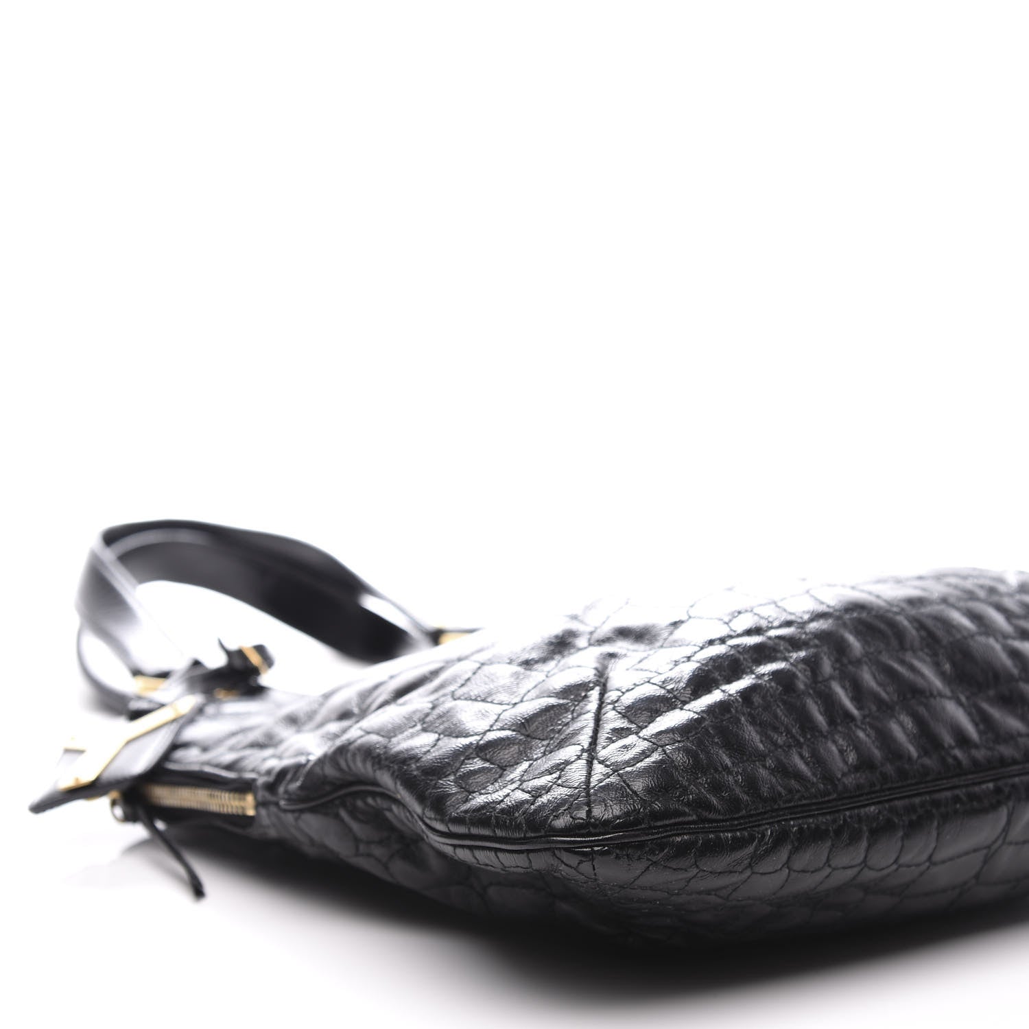 Saint Laurent Glazed Calfskin Crocodile Embossed Tribute Tote Black 7 of 9