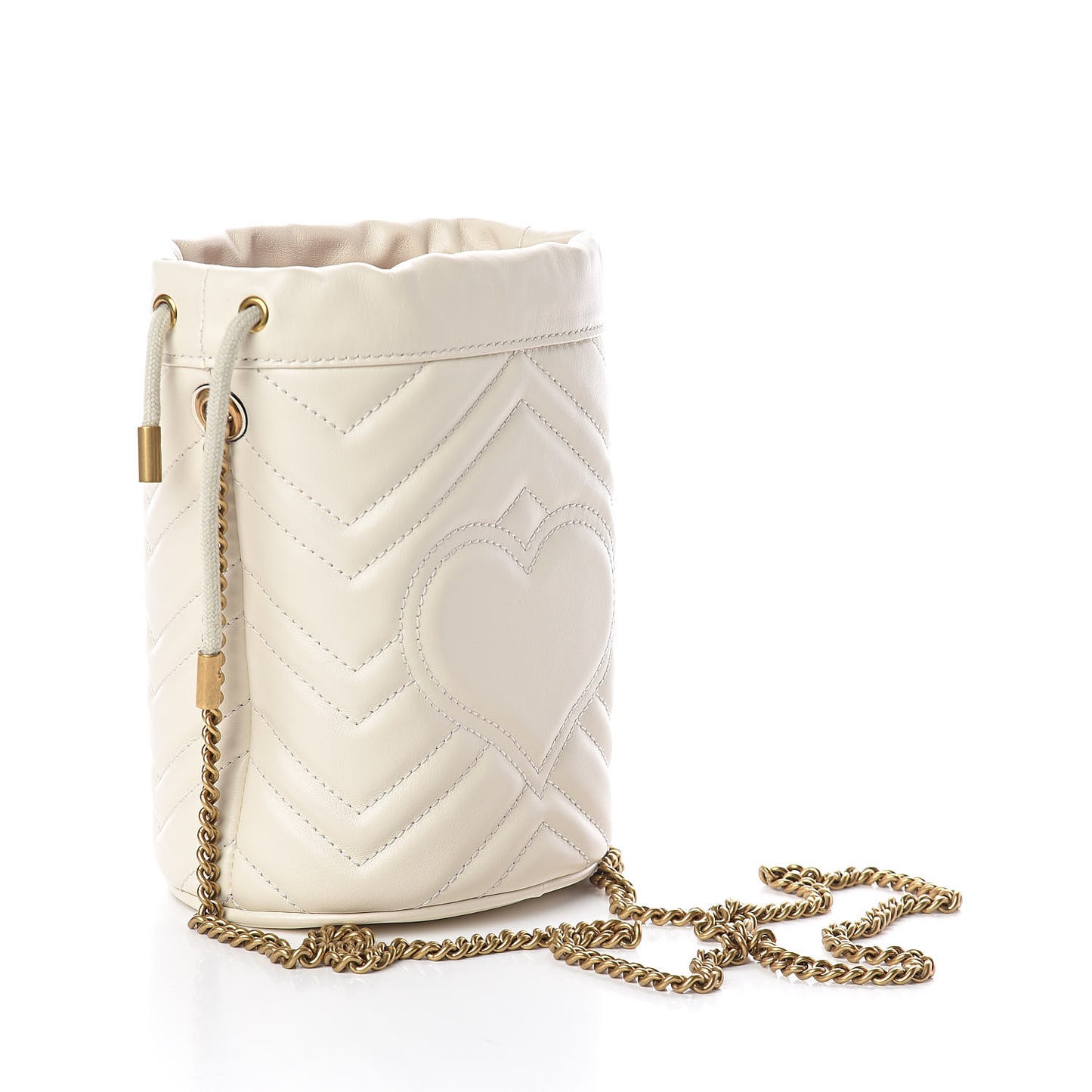Calfskin Matelasse Mini GG Marmont 2.0 Bucket Bag White