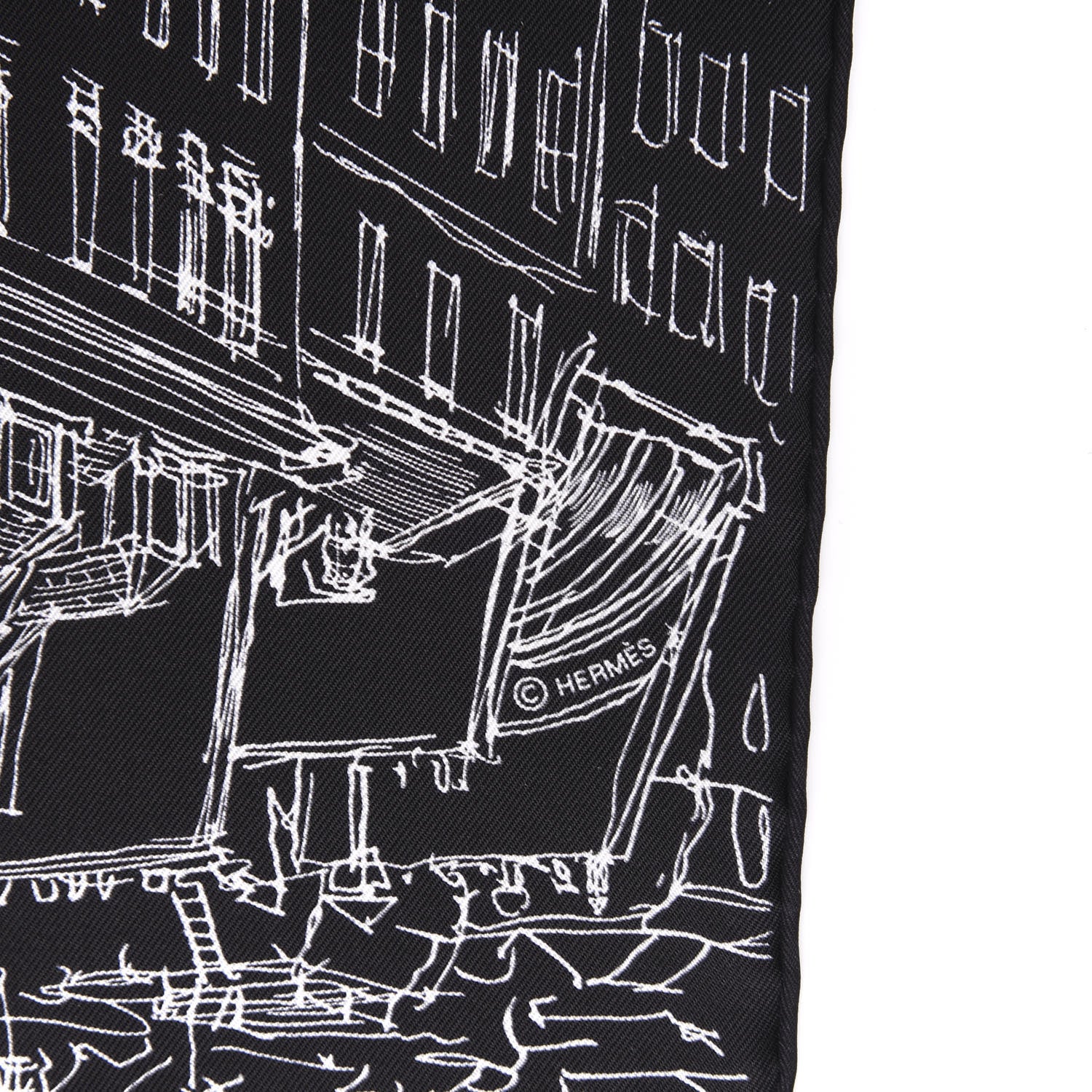Hermes Silk Un Jardin Sur Le Toit Pocket Square Black White 2 of 4