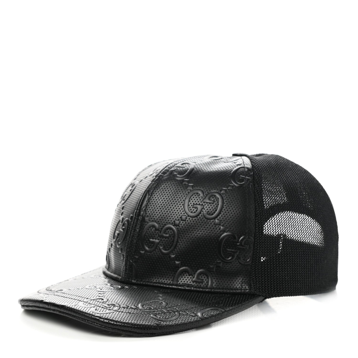 Gucci Calfskin Mesh GG Tennis Embossed Gary Baseball Hat M Black 1 of 10