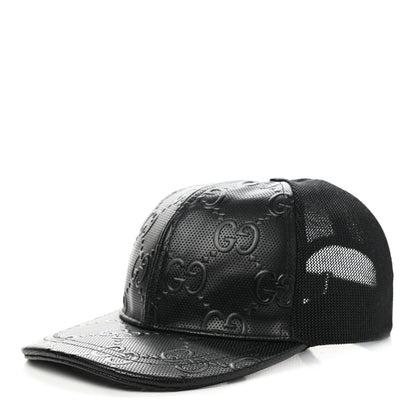 Gucci Calfskin Mesh GG Tennis Embossed Gary Baseball Hat M Black 1 of 10