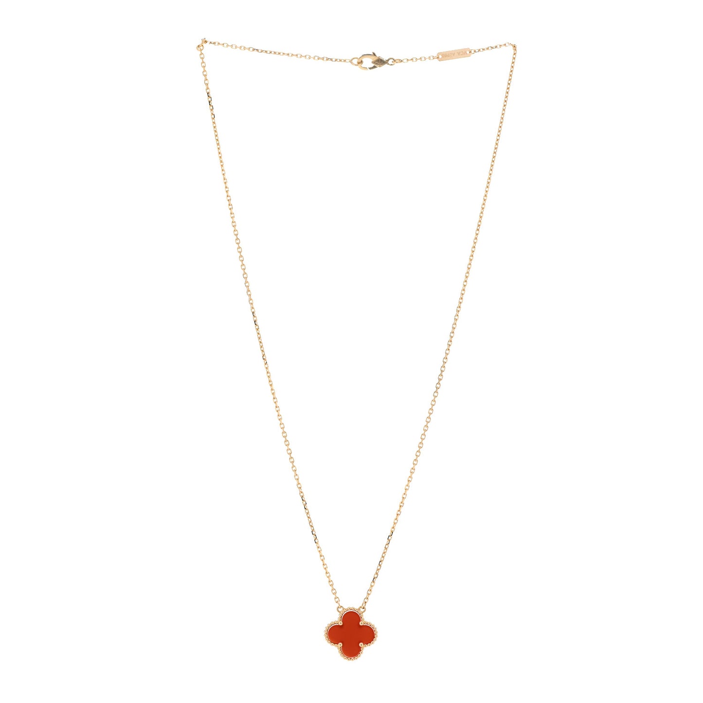 18K Yellow Gold Carnelian Vintage Alhambra Pendant Necklace