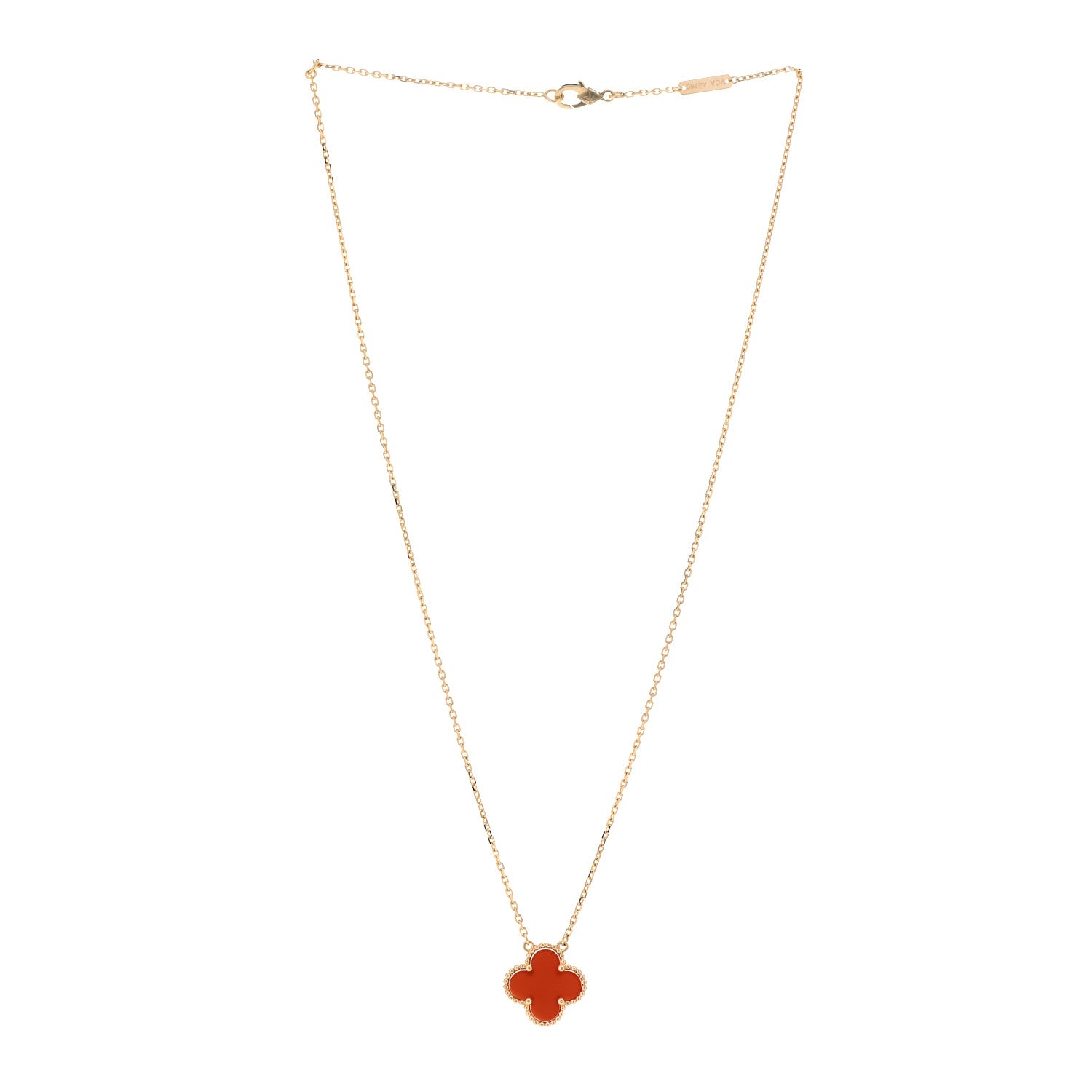 Van Cleef & Arpels 18K Yellow Gold Carnelian Vintage Alhambra Pendant Necklace 3 of 7