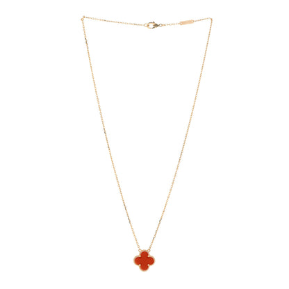 Van Cleef & Arpels 18K Yellow Gold Carnelian Vintage Alhambra Pendant Necklace 3 of 7