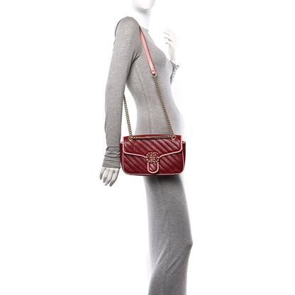 Gucci Azalea Calfskin Enamel Matelasse Diagonal Small Torchon GG Marmont Shoulder Bag New Cherry Red Wild Rose 2 of 10