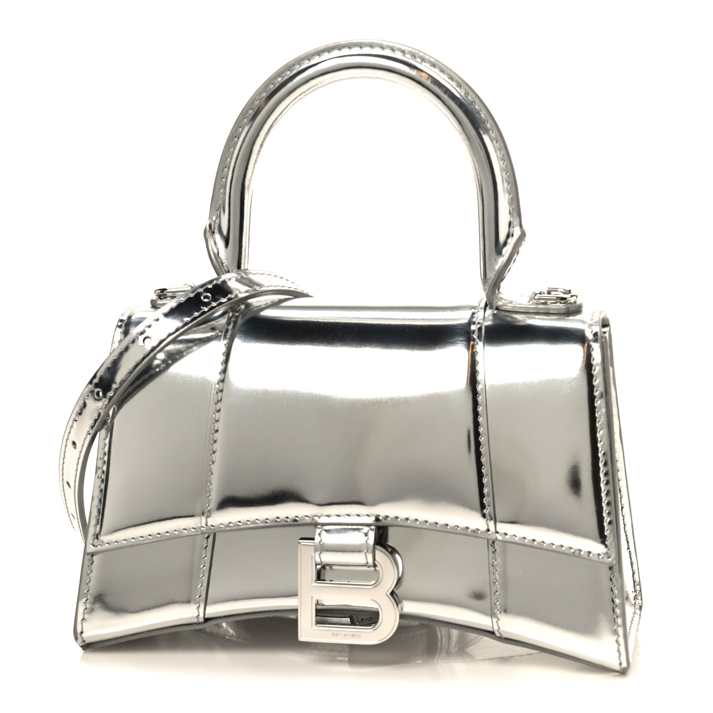 Metallic Calfskin Hourglass Top Handle Bag XS Silver