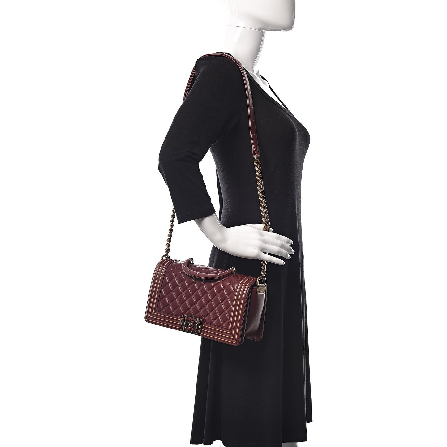 Lambskin Quilted Medium Boy Studded Handle Flap Burgundy Gold