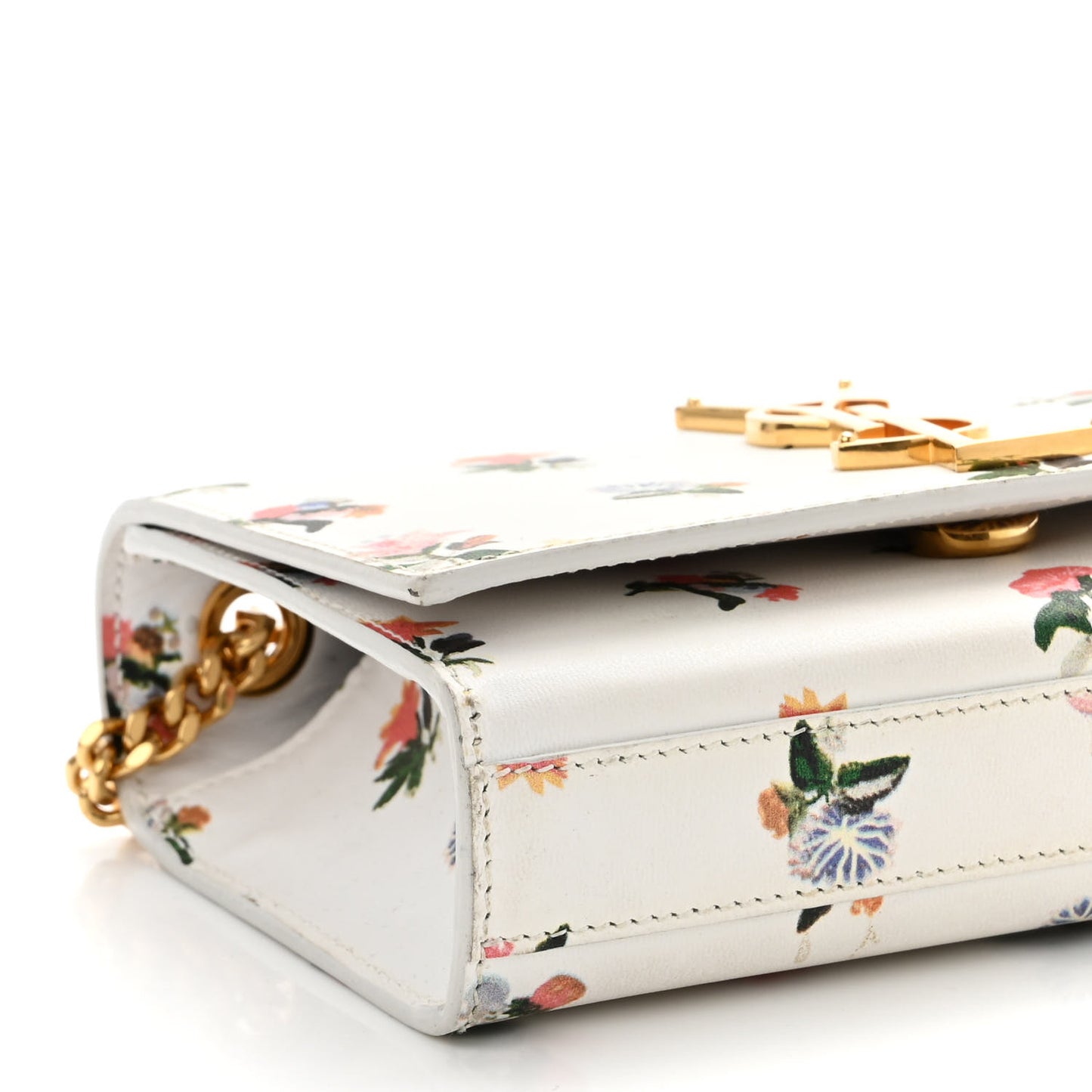 Calfskin Prairie Flower Printed Small Classic Monogram Kate Satchel White