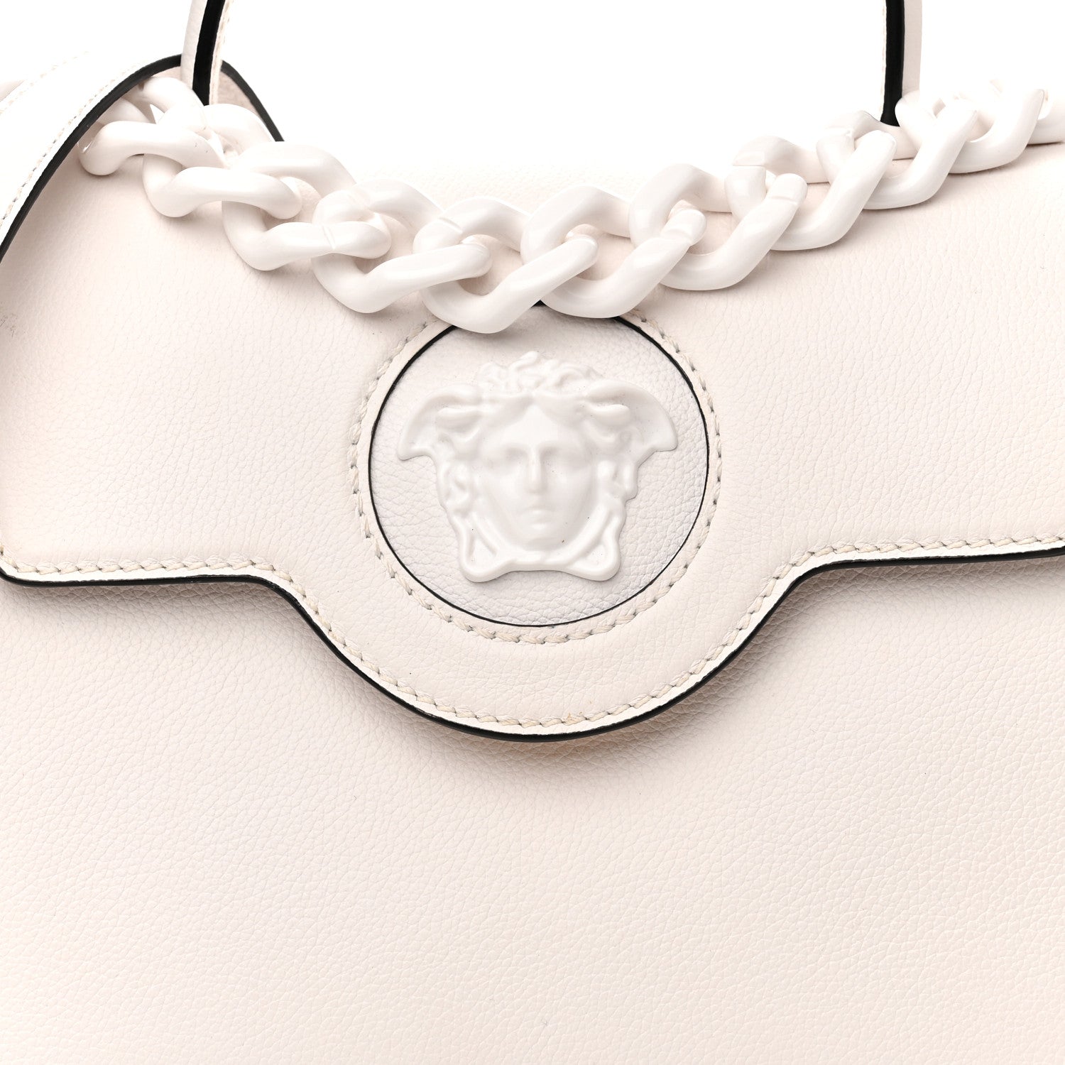 Versace Calfskin Medium La Medusa Top Handle Handbag Optical White 8 of 11