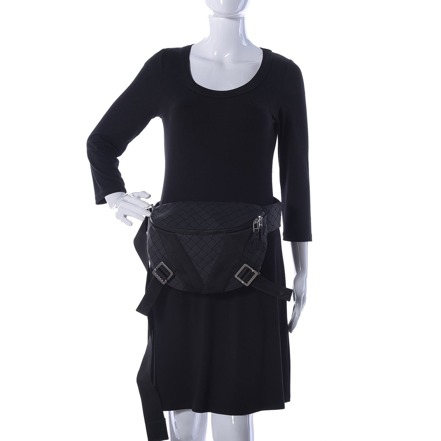 Nappa Intrecciato Carved Panels Belt Bag Black