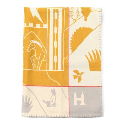 Hermes Wool Cashmere Avalon Epopee Blanket Jaune Miel Gris Perle 3 of 4