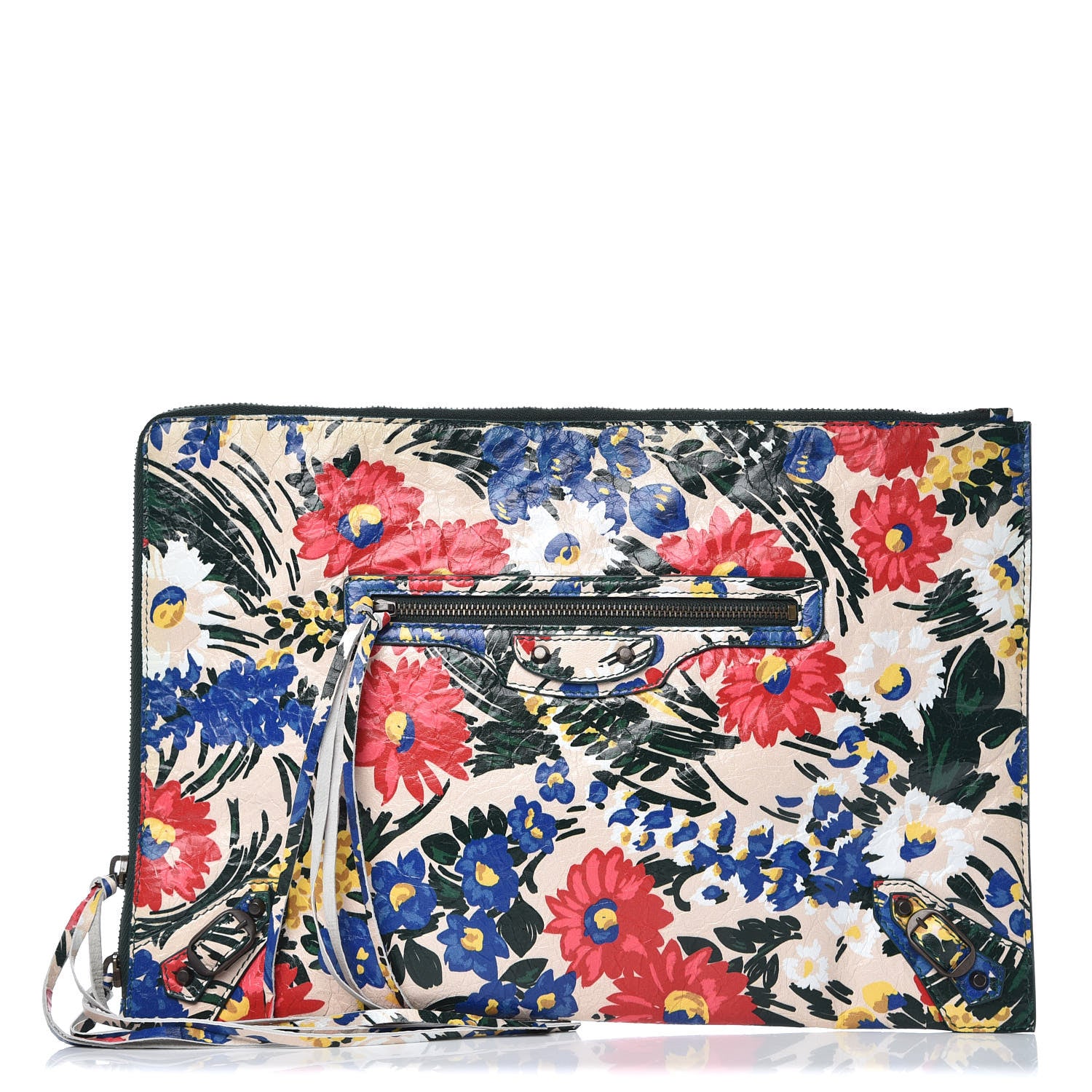 Balenciaga Agneau Classic Hardware Fleurs Small Pouch Beige Red Green 1 of 7
