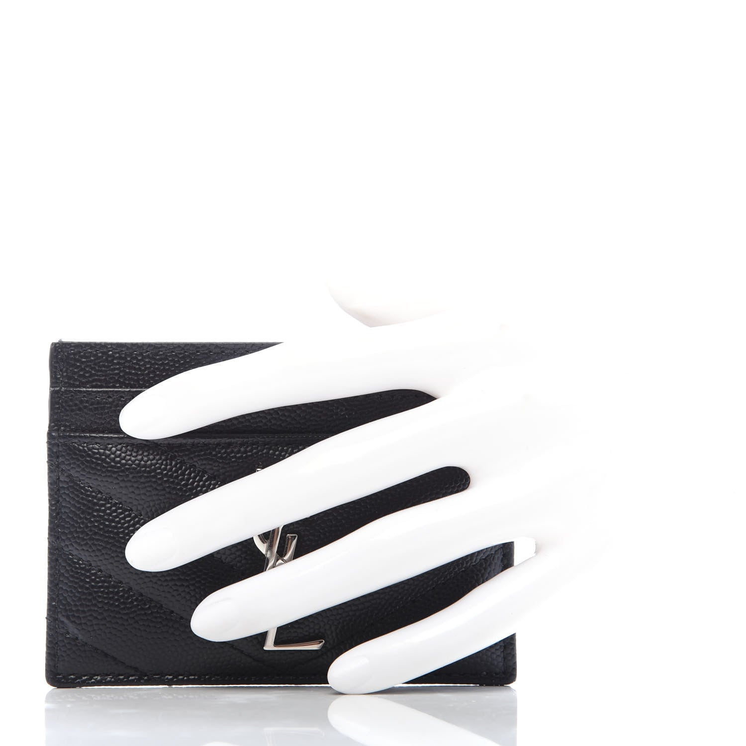 Saint Laurent Grain De Poudre Matelasse Chevron Monogram Credit Card Case Black 2 of 6