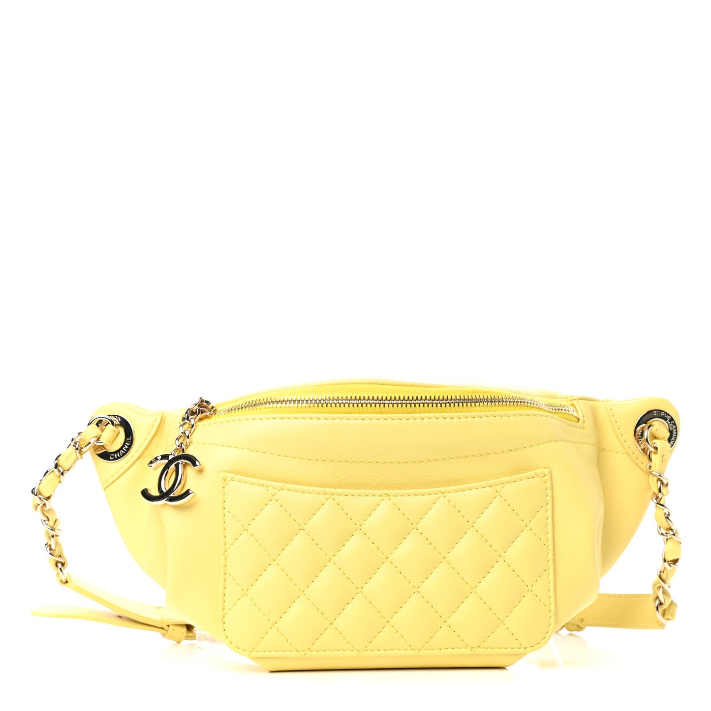 Lambskin Quilted Waist Belt Bag Yellow