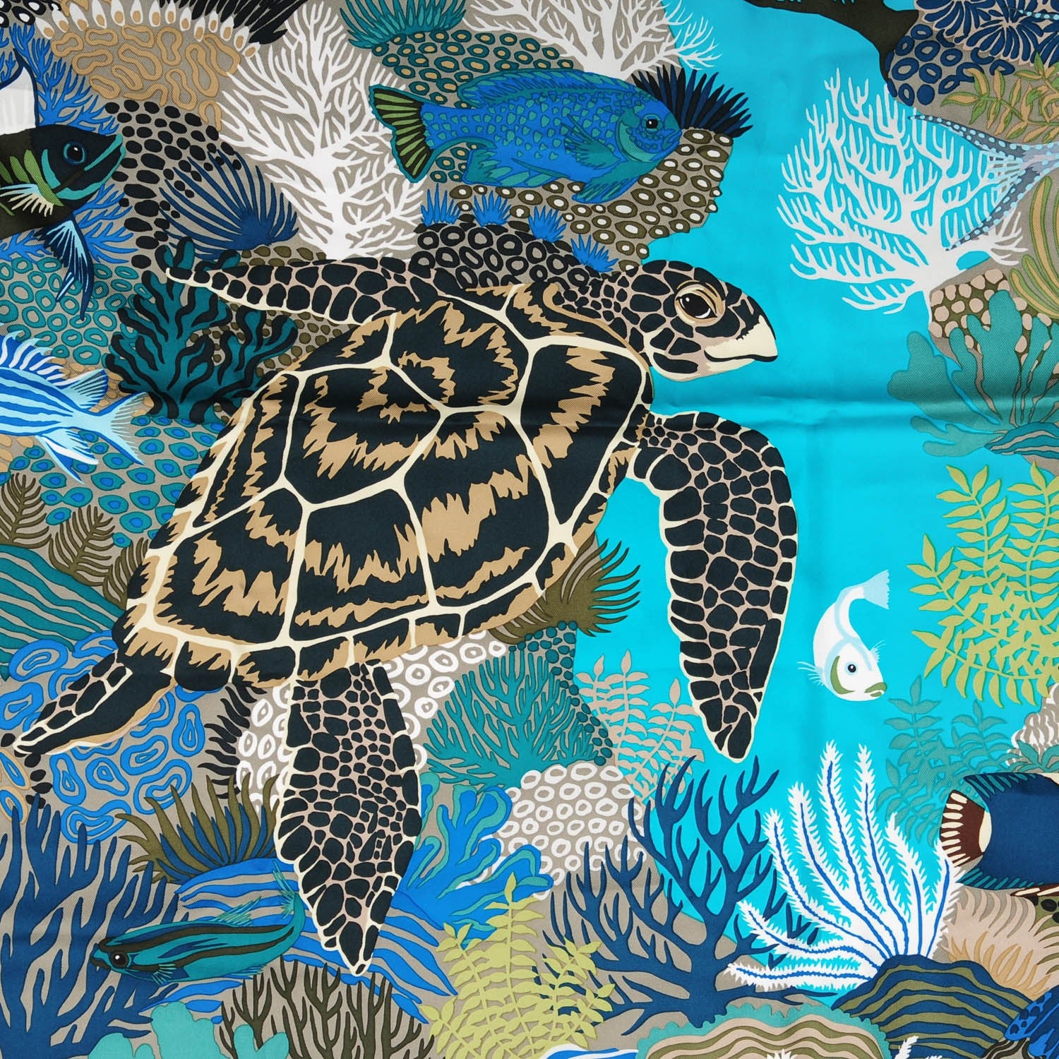 Hermes Silk Under The Waves Scarf 90 Bleu Lagon Beige Vert 1 of 6