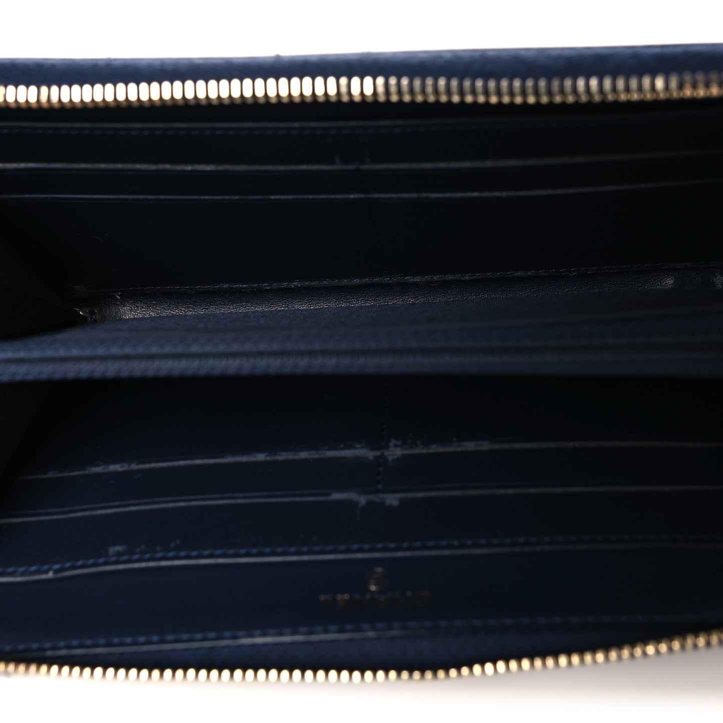 Caviar Quilted Filigree Zip Around Wallet Navy