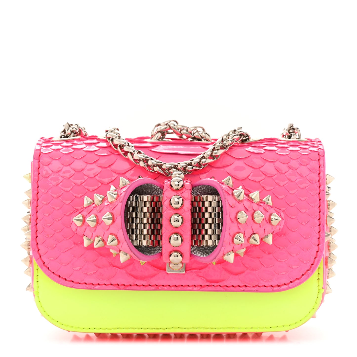 Patent Snakeskin Spiked Sweety Charity Crossbody Bag Neon Pink Yellow