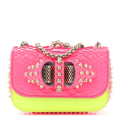 Christian Louboutin Patent Snakeskin Spiked Sweety Charity Crossbody Bag Neon Pink Yellow 1 of 9