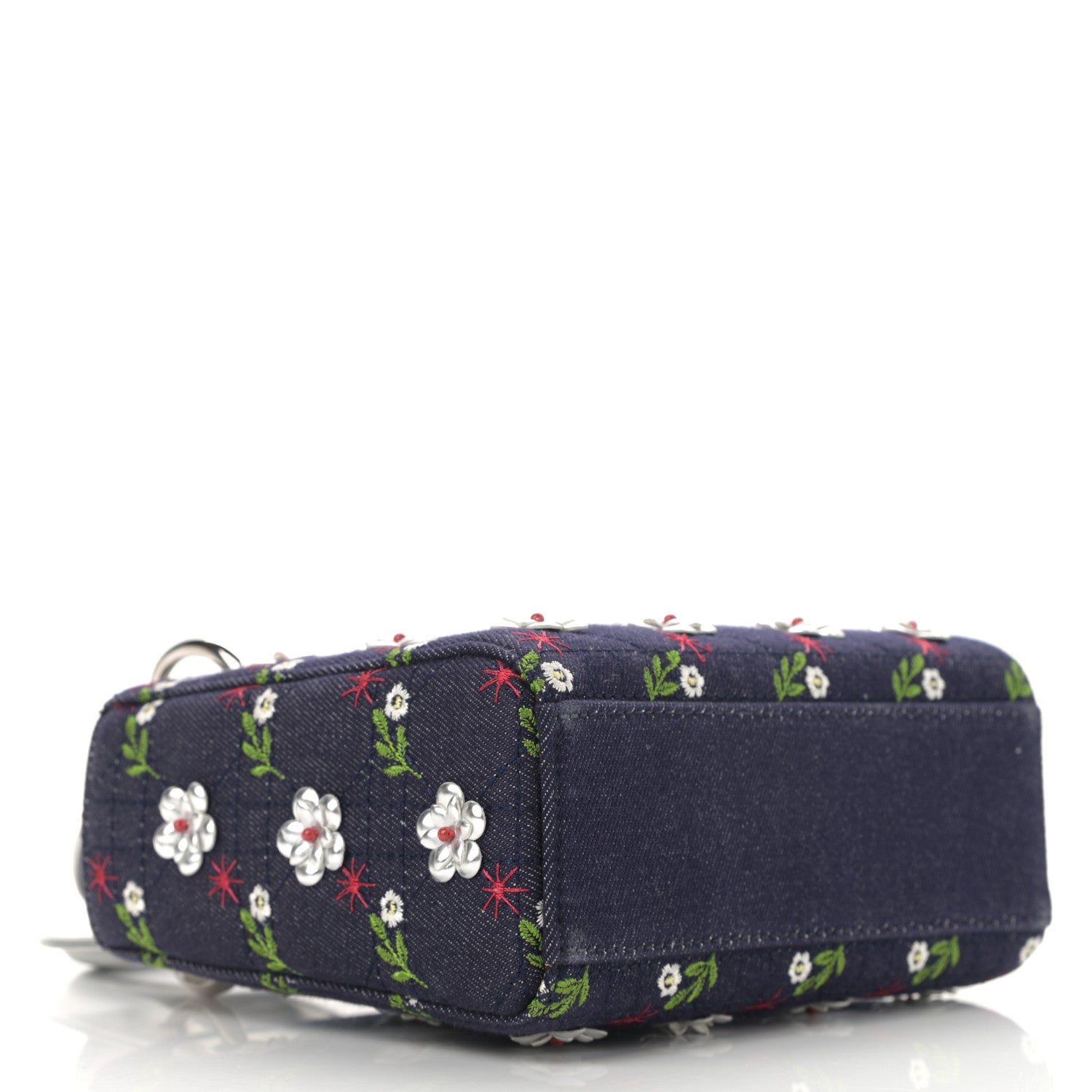 Christian Dior Denim Cannage Floral Embroidered Mini Lady Dior Blue 4 of 12