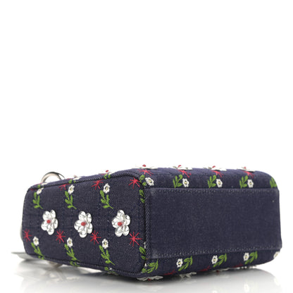 Christian Dior Denim Cannage Floral Embroidered Mini Lady Dior Blue 4 of 12