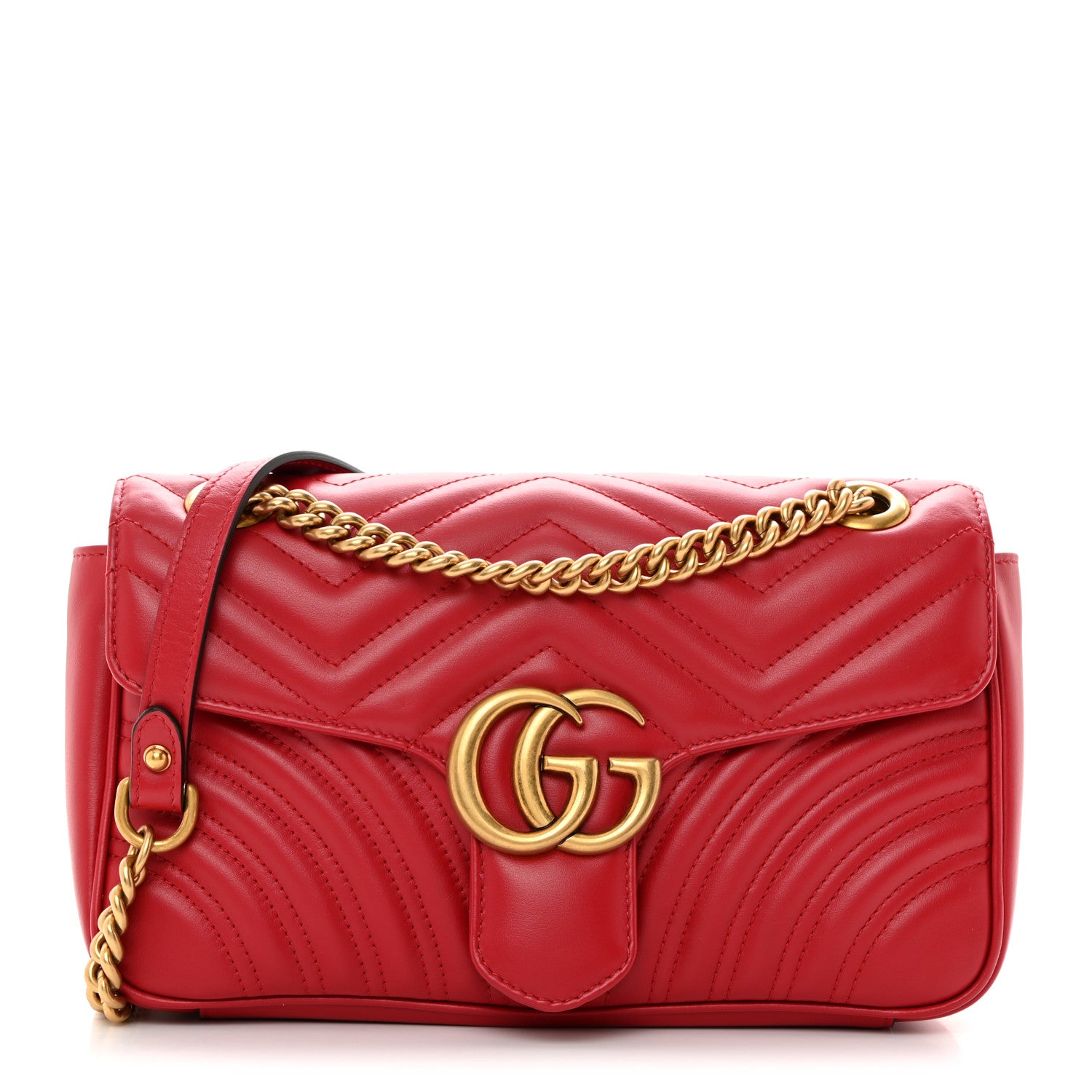Gucci Calfskin Matelasse Small GG Marmont Shoulder Bag Hibiscus Red 1 of 10