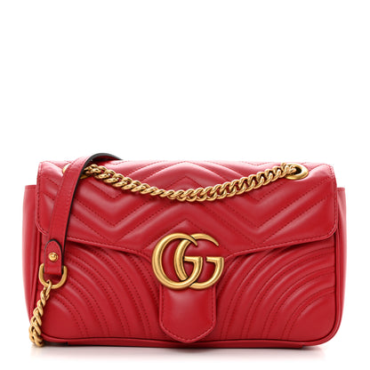 Gucci Calfskin Matelasse Small GG Marmont Shoulder Bag Hibiscus Red 1 of 10