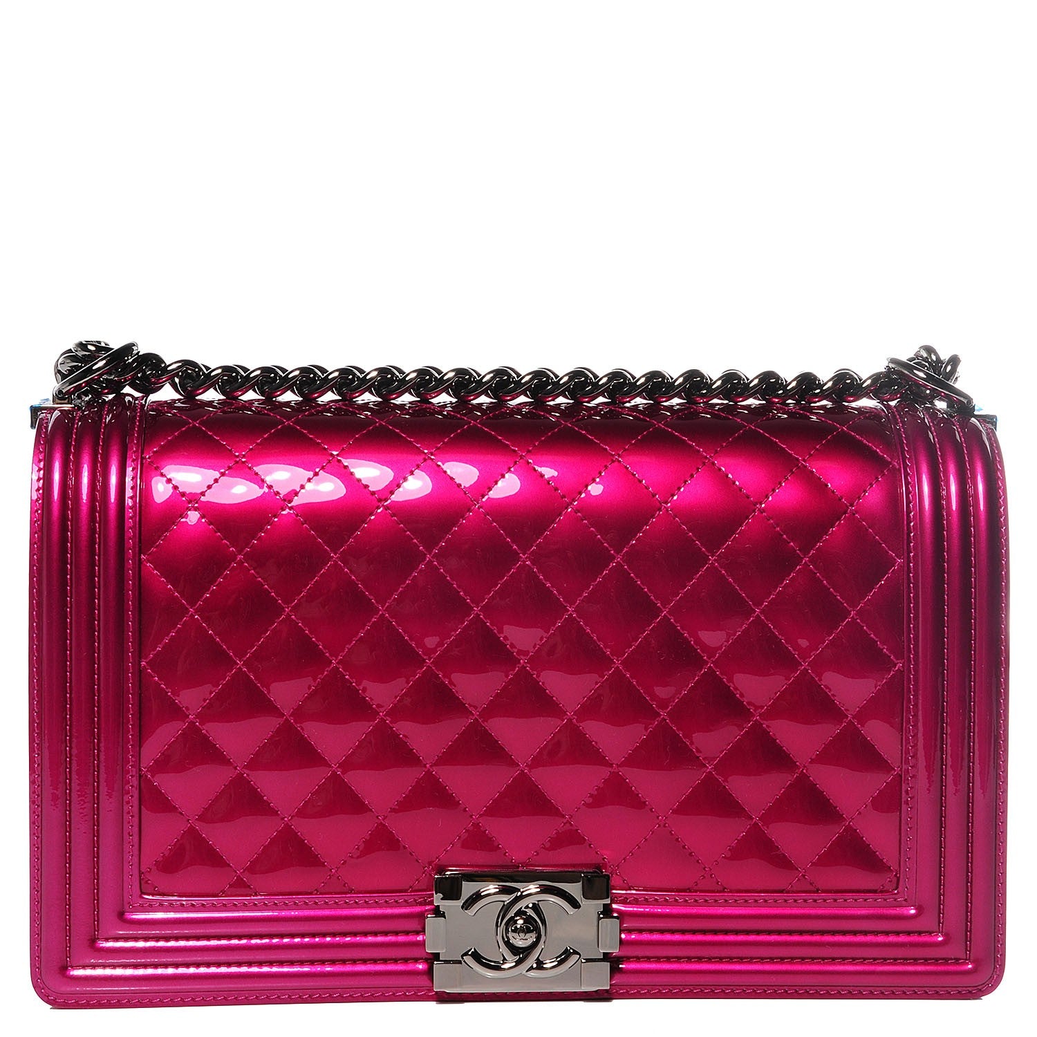 Chanel Metallic Patent Calfskin New Medium Boy Flap Pink 1 of 8