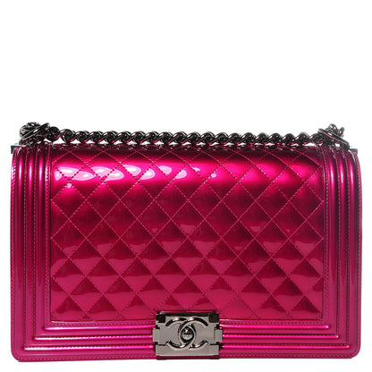 Chanel Metallic Patent Calfskin New Medium Boy Flap Pink 1 of 8