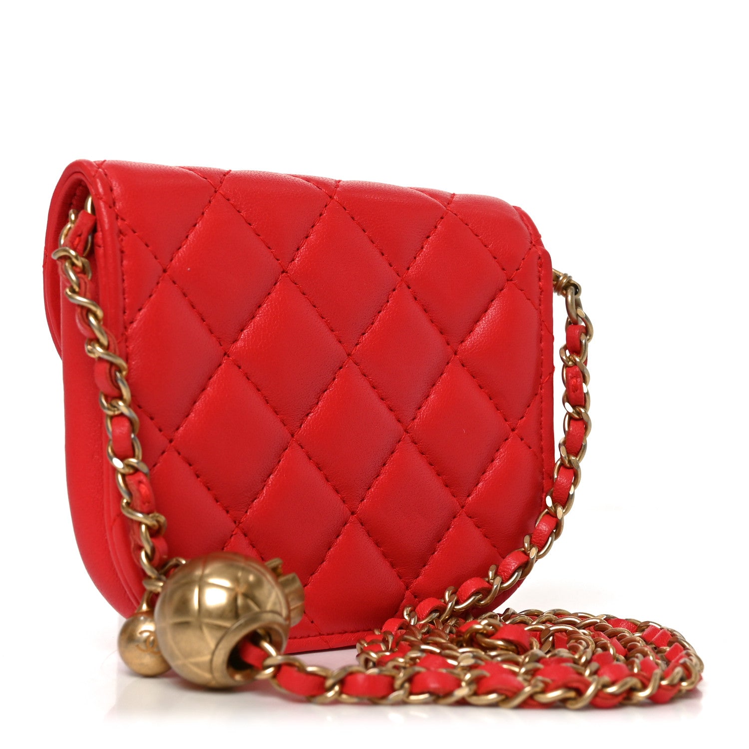Chanel Lambskin Quilted Pearl Crush Waist Bag Red 2 of 10